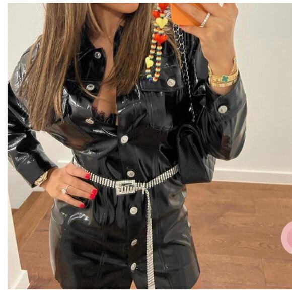 ZARA BLOGGER FAVORITE FAUX LEATHER DRESS BLACK - Picture 3 of 14